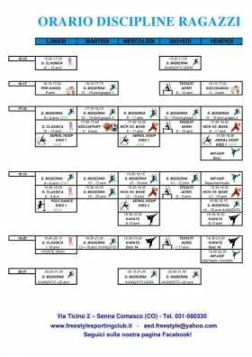 Orario discipline Ragazzi - A.s.d. Freestyle Sporting Club