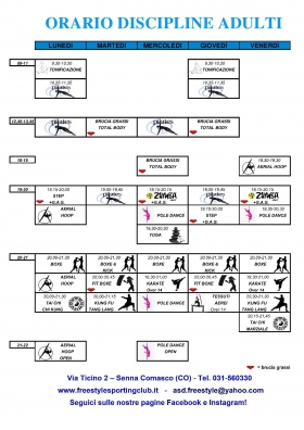 Orario discipline Adulti - A.s.d. Freestyle Sporting Club