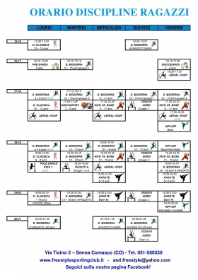 Orario discipline Ragazzi - A.s.d. Freestyle Sporting Club